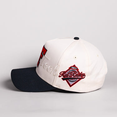 Texas Tech Double T Hat Cream Cotton Black Brim Red Raiders Script Snapback - Side Patch