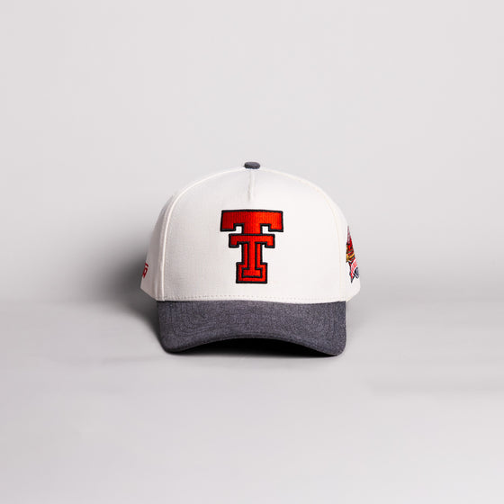 Texas Tech Double T Hat Cream Cotton Charcoal Brim Raider Power Patch Snapback - Front Panel