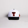 Texas Tech Double T Hat White Cotton Black Brim Jones Stadium Snapback - Front Panel