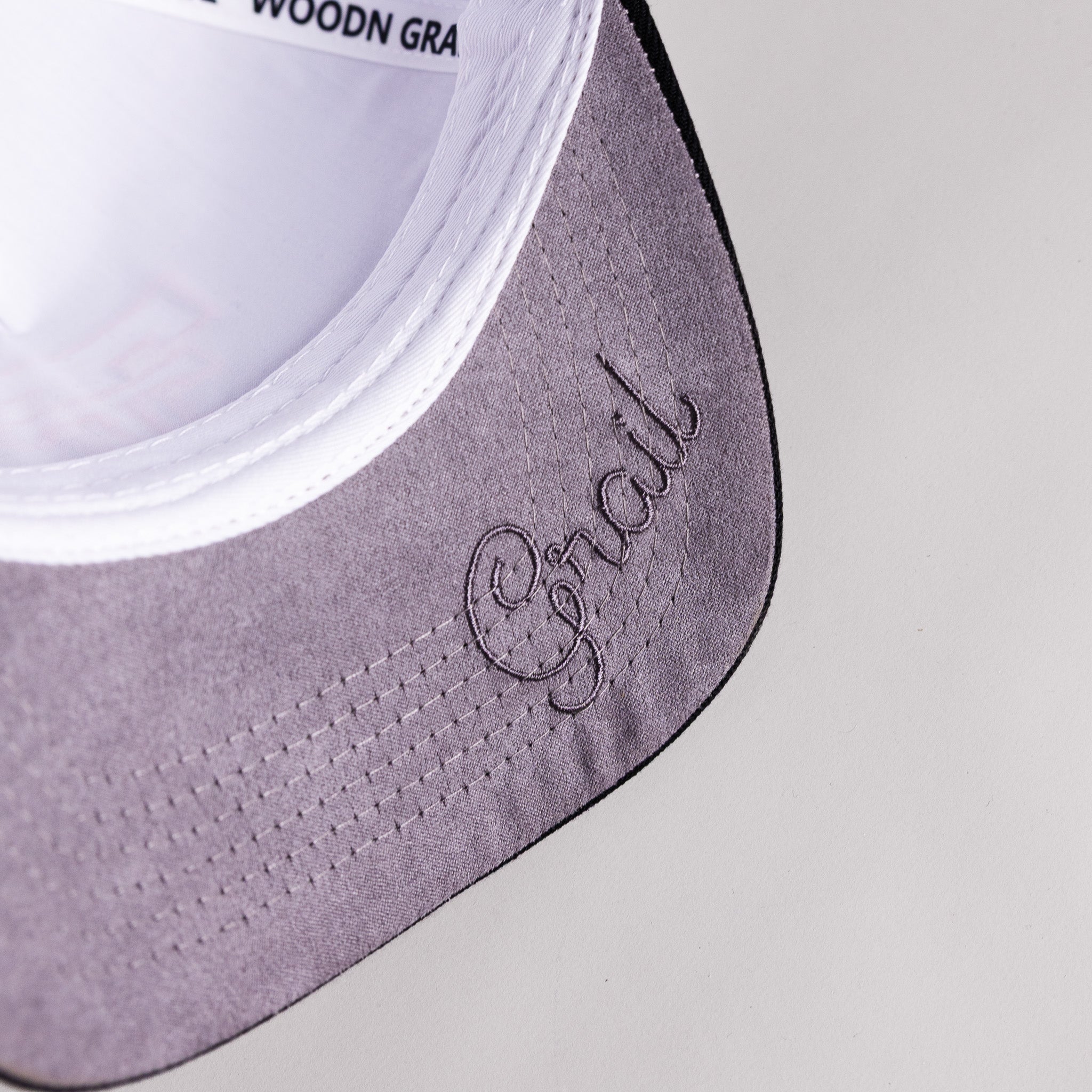Texas Tech Double T Hat White Cotton Black Brim Jones Stadium Snapback - Suede Underbrim Detail