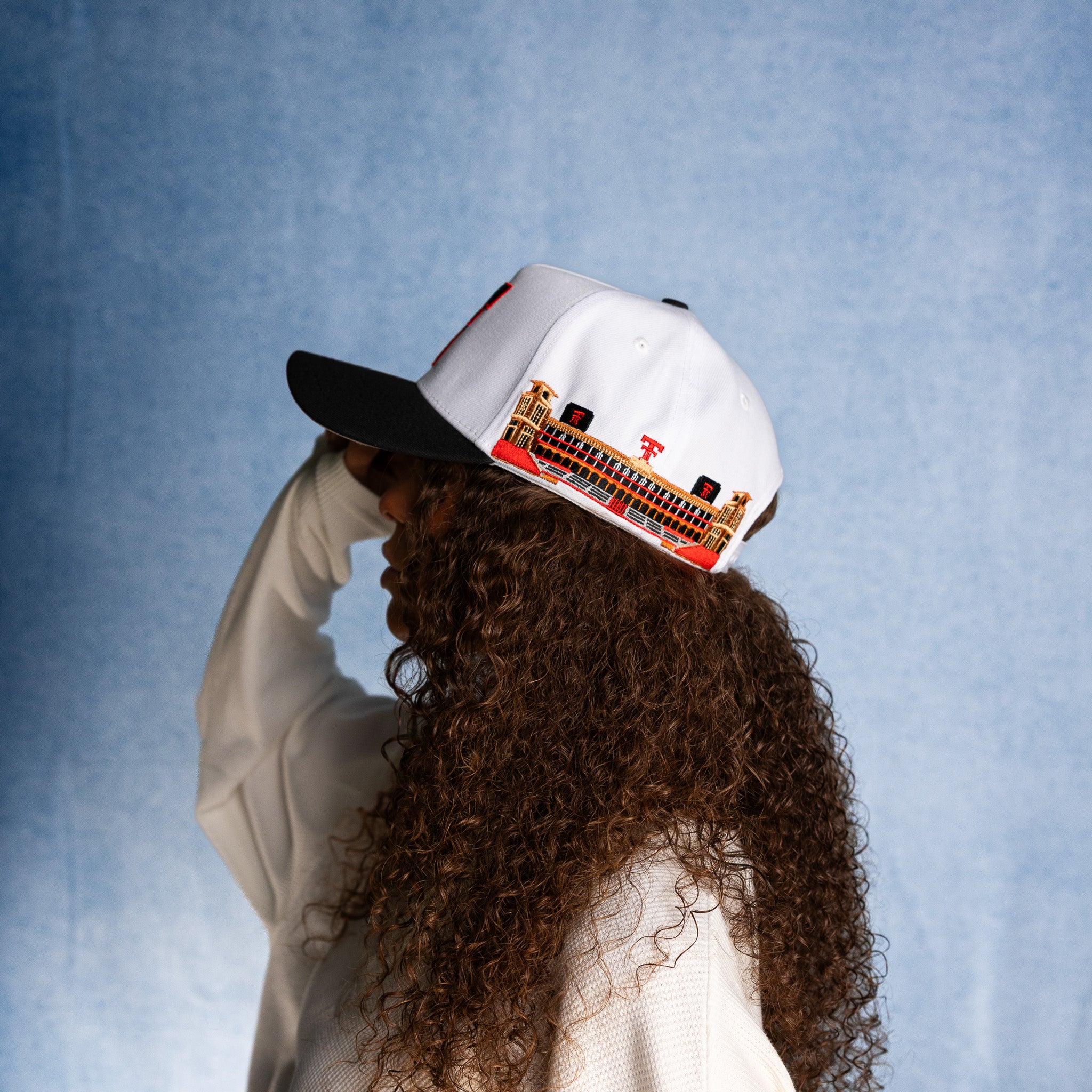 Texas Tech Red Raiders Hat White & Black Jones Stadium Snapback - On Model Lifestyle B
