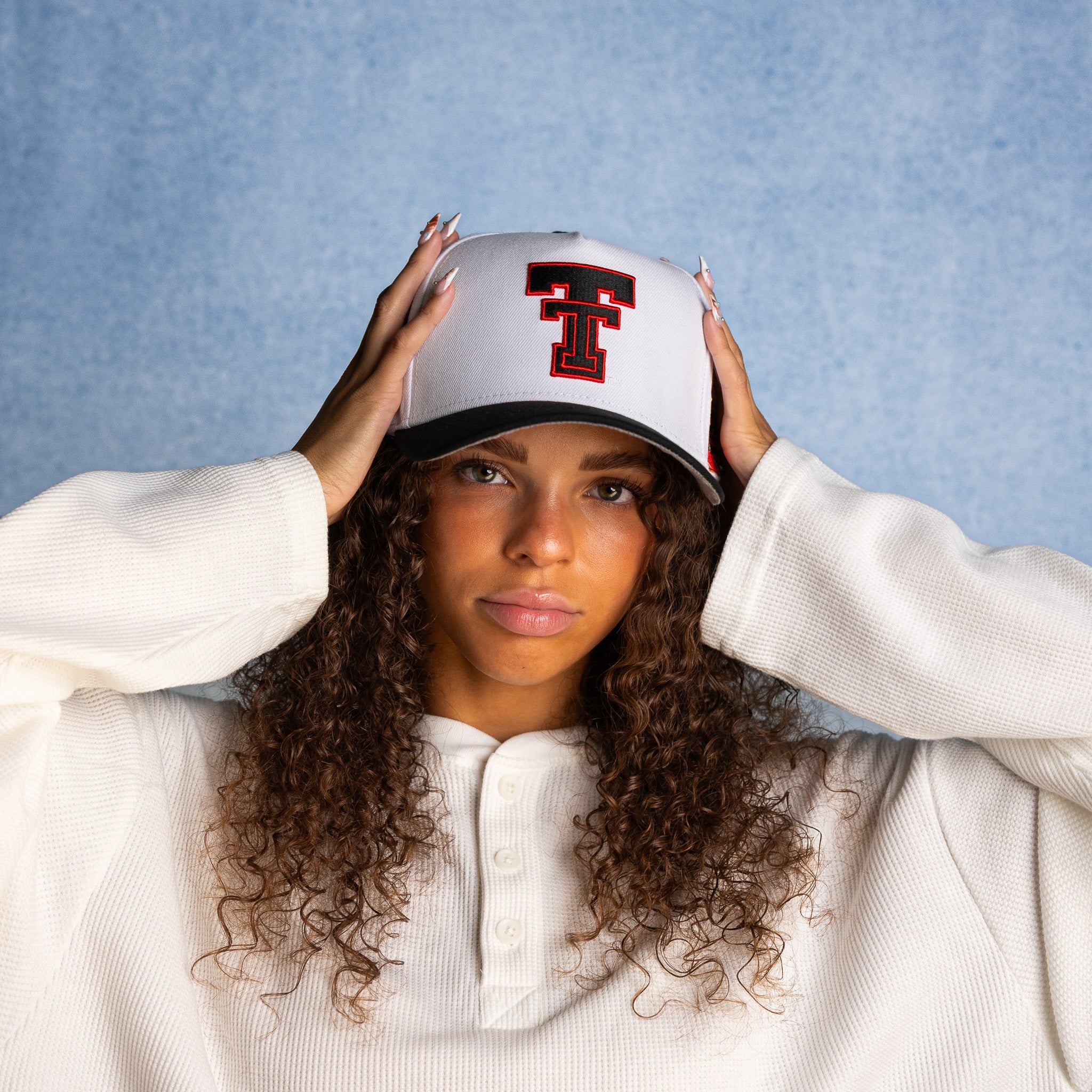 Texas Tech Red Raiders Hat White & Black Jones Stadium Snapback - On Model Lifestyle