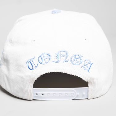 Tonga Hat White and Powder Blue Corduroy T Snapback - Back View