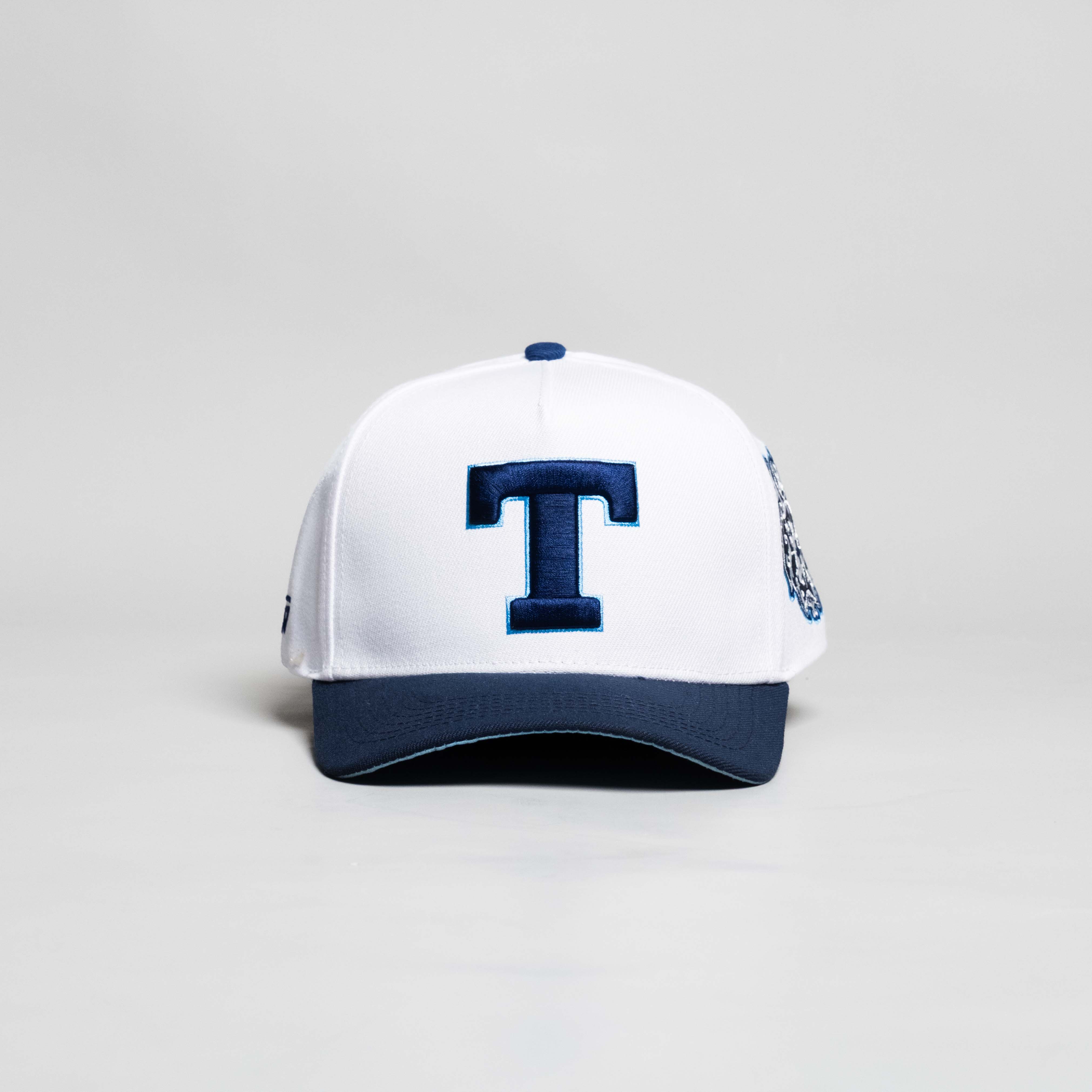 Tonga Hat White Navy Block T Snapback - Front Panel