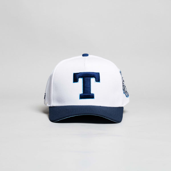 Tonga Hat White Navy Block T Snapback - Front Panel