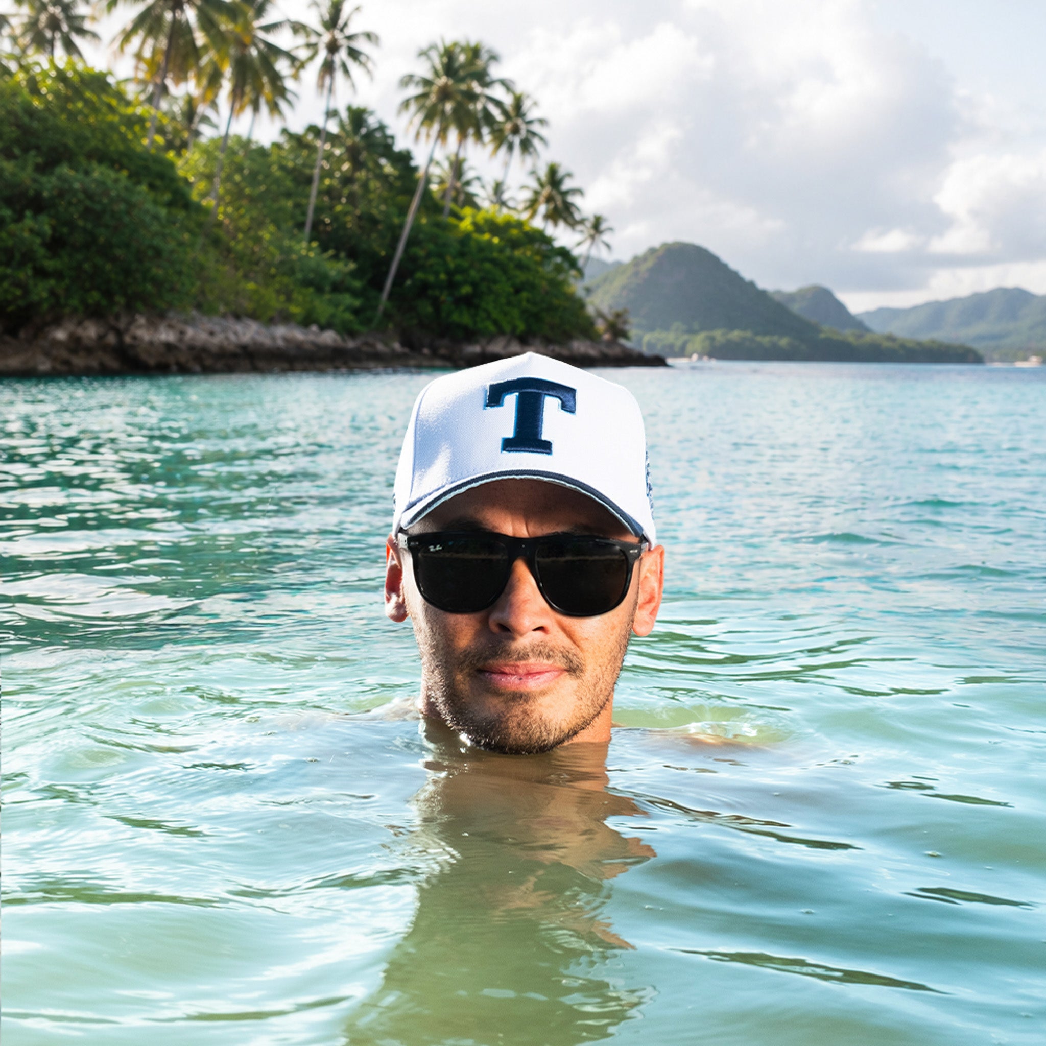 Tonga Hat White Navy Block T Snapback - On Model Lifestyle