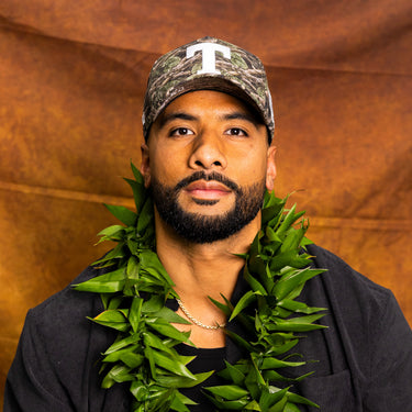 Tonga T Camo Hat Polynesian All-Camo White Logo Coat of Arms Snapback - On Model Lifestyle