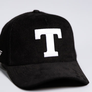 Tonga T Hat Black Corduroy Brim White Logo Coat of Arms Patch Snapback - Front Detail