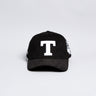 Tonga T Hat Black Corduroy Brim White Logo Coat of Arms Patch Snapback - Front Panel