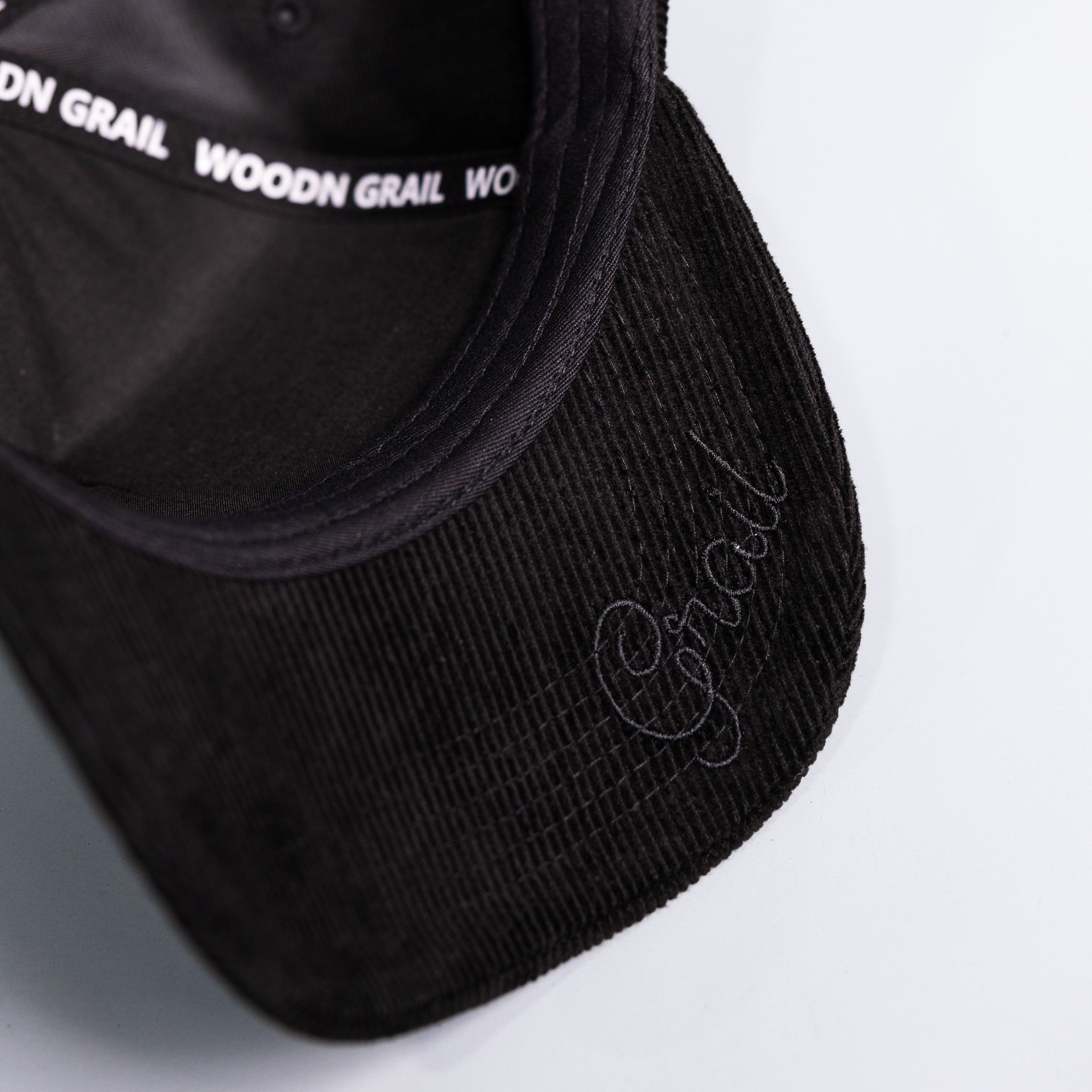 Tonga T Hat Black Corduroy Brim White Logo Coat of Arms Patch Snapback - Underbrim Detail