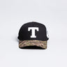 Tonga T Hat Black Polynesian Camo Brim White Logo Coat of Arms Snapback - Front Panel
