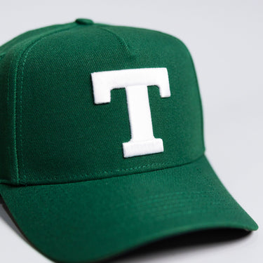 Tonga T Hat Green White Logo Gold Coat of Arms Patch Snapback - Front Detail