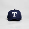 Tonga Trucker Hat Navy Mesh Snapback with T Logo - Front Panel