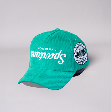 Upside Down Michigan State Spartans All Green Corduroy Hat - Angled View