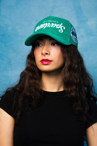 Upside Down Michigan State Spartans All Green Corduroy Hat - On Model Lifestyle