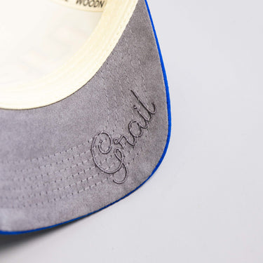 USA Hat Cream & Royal Blue Suede Brim Eagle Shield Patch Snapback - Underbrim Detail