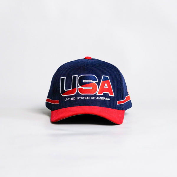 USA Shooting Star Hat Navy & Red Corduroy Snapback - Front Panel