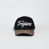 USC Trojans Hat Black Cotton Tan Suede Brim Script Snapback College USC - Front Panel