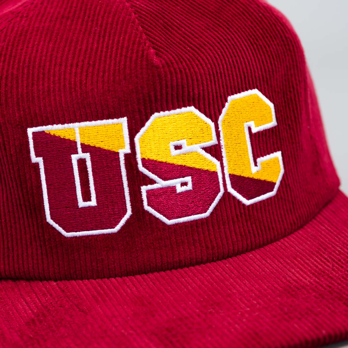 USC Trojans Hat Cardinal Corduroy Unstructured Cap - Front Detail