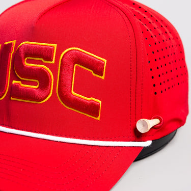 USC Trojans Hat Cardinal Tee Box Performance - Front Detail Angled