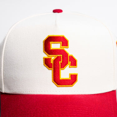 USC Trojans Hat Cream and Cardinal Football Banners Snapback - Front Detail