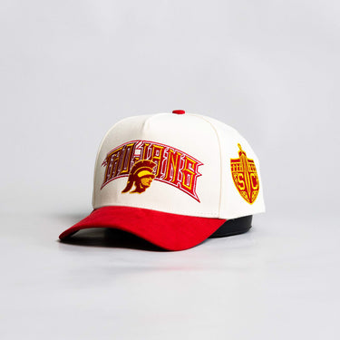 USC Trojans Hat Cream and Cardinal Suede SC Patch Snapback - Angled View