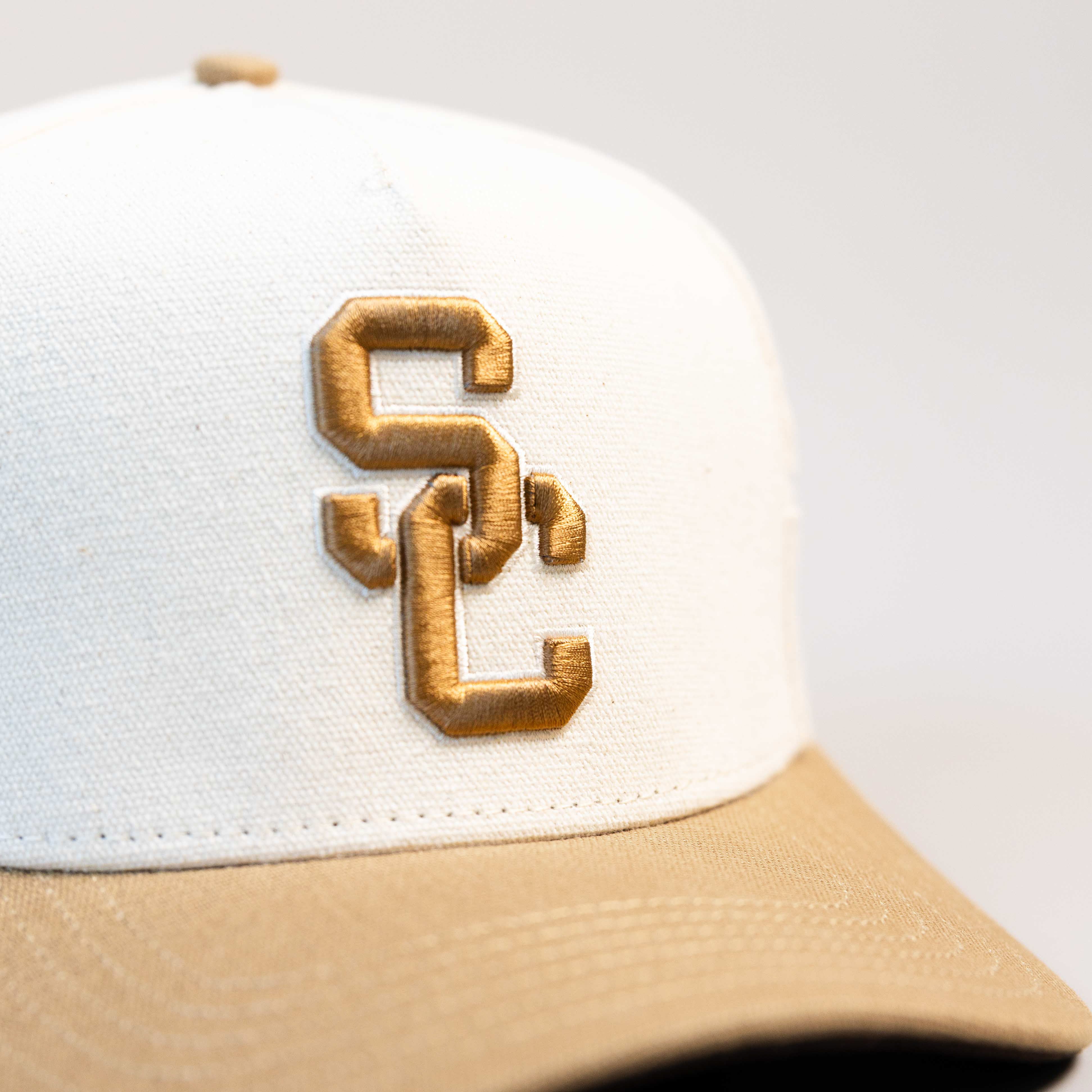 USC Trojans Hat Cream & Tan Jobsite Snapback - Front Detail