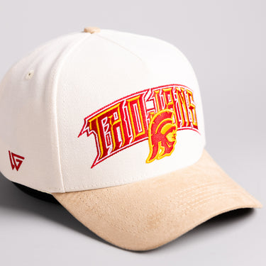 USC Trojans Hat Cream & Tan Suede SC Patch Snapback - Angled View