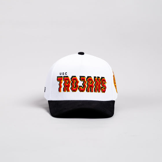 USC Trojans Hat White & Black Corduroy Stadium Pulse Snapback - Front Panel