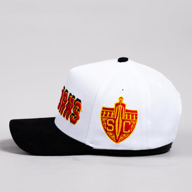 USC Trojans Hat White & Black Corduroy Stadium Pulse Snapback - Side Shield Patch