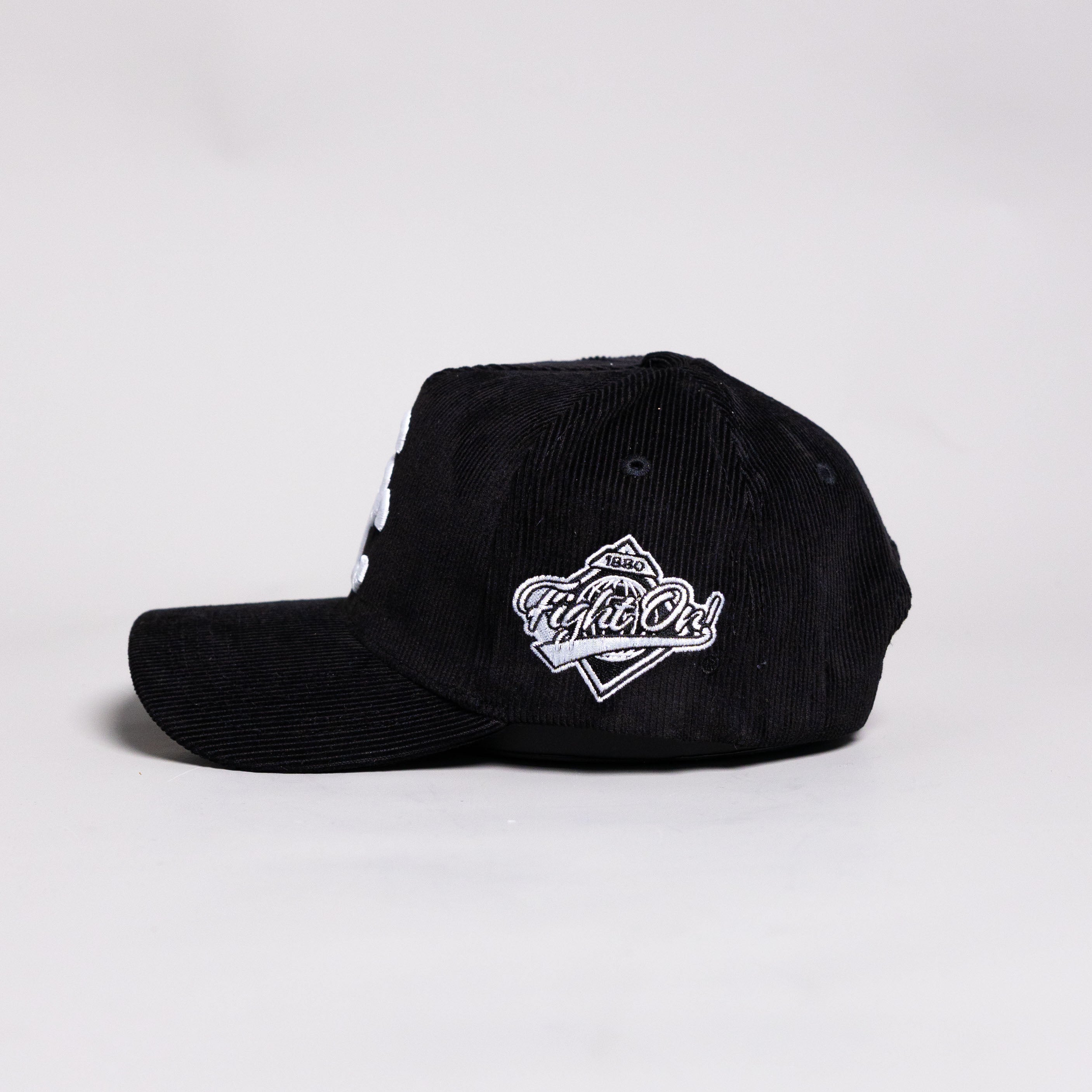 USC Trojans Interlock Hat Black Corduroy White Logo Side Patch Snapback - Side Patch