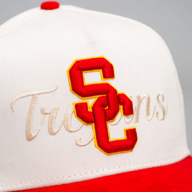 USC Trojans SC Hat Cream and Cardinal Suede Snapback - Front Detail