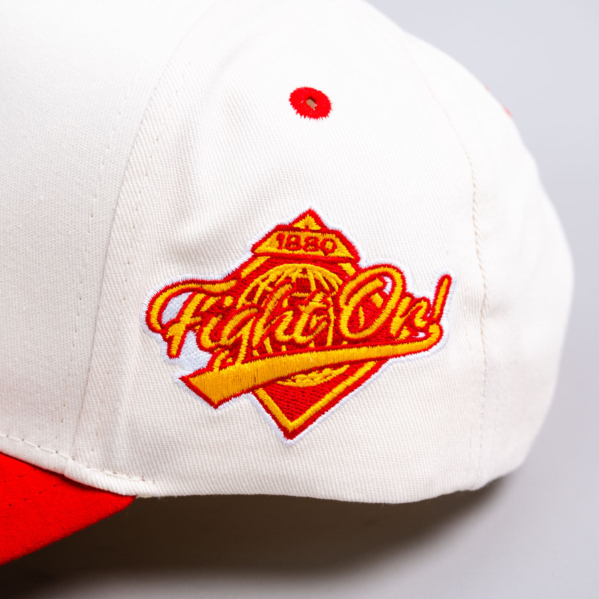 USC Trojans SC Hat Cream and Cardinal Suede Snapback - Side Patch Detail