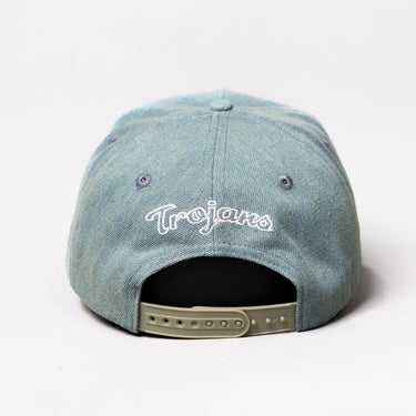 USC Trojans SC Hat Light Blue Denim White Logo Fight On Back Snapback - Back View