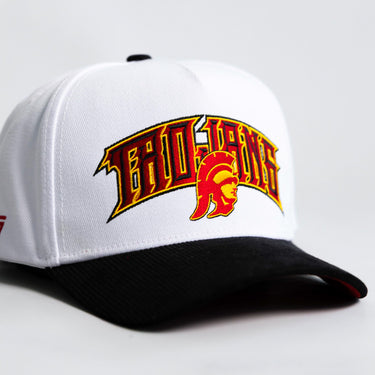 USC Trojans SC Patch Hat White Black Corduroy Snapback - Front Detail
