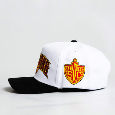 USC Trojans SC Patch Hat White Black Corduroy Snapback - Side Patch