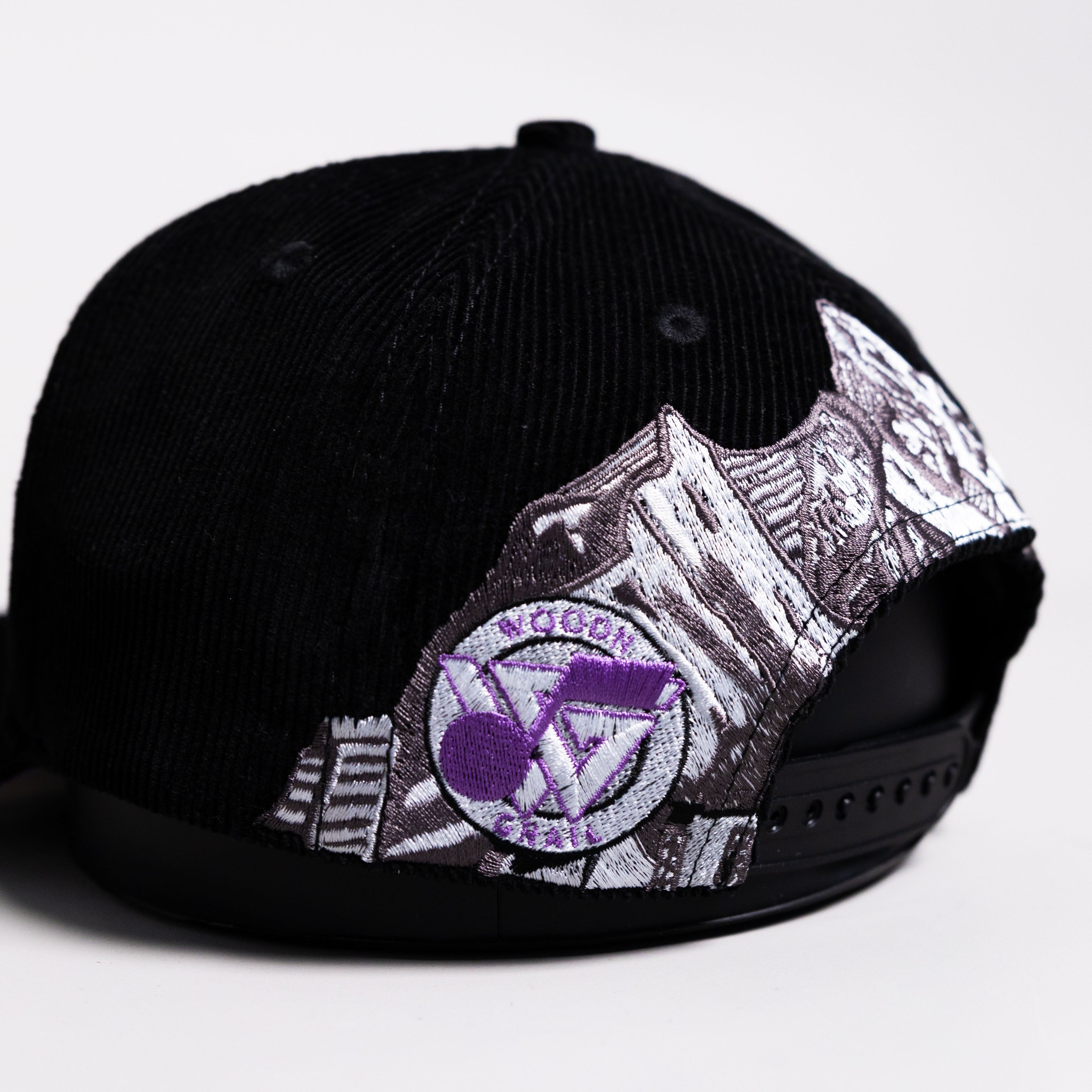 Utah Jazz Hat Black Corduroy Music Note Snapback - Side Patch