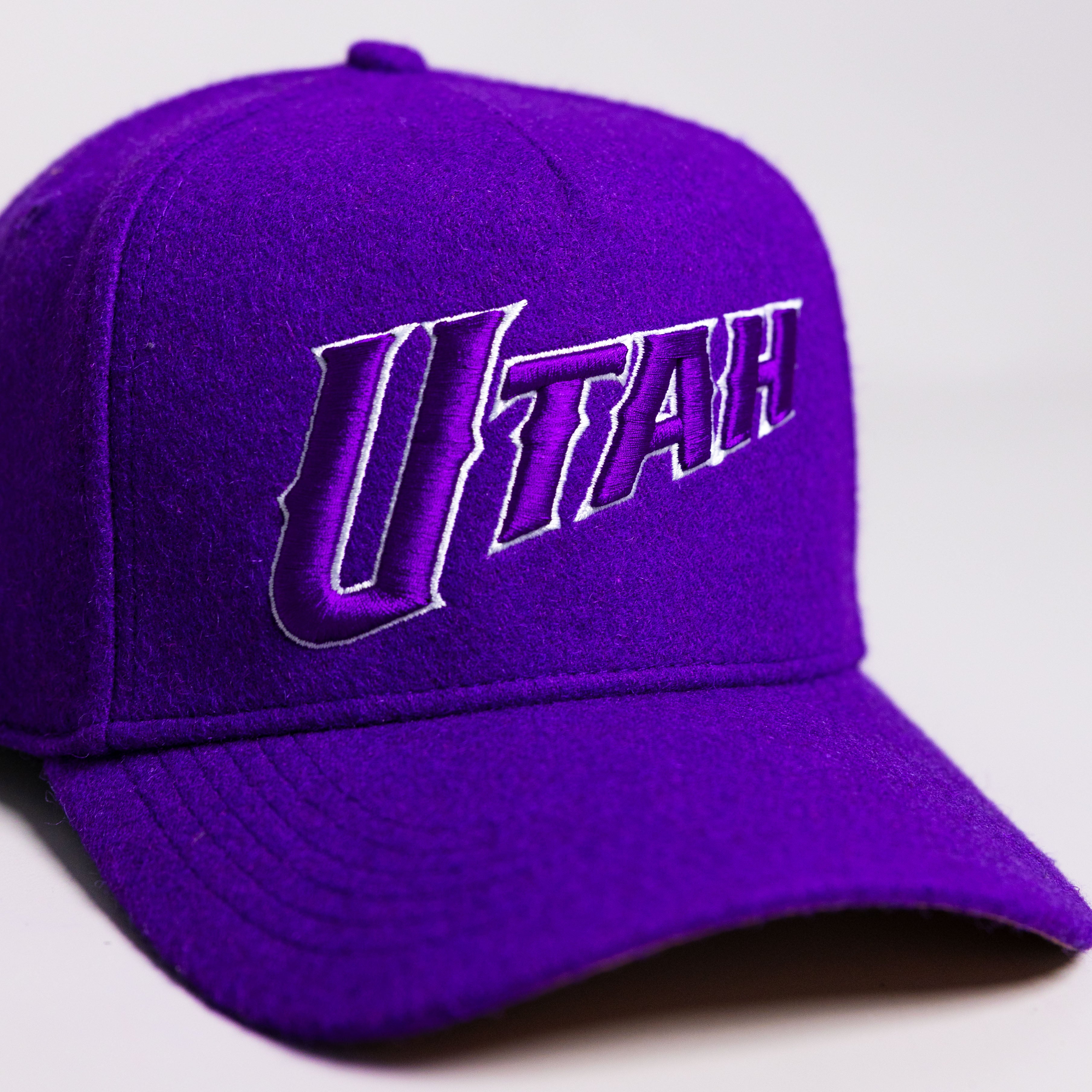 Utah Jazz Hat Purple Wool UTAH Wordmark Snapback - Front Detail