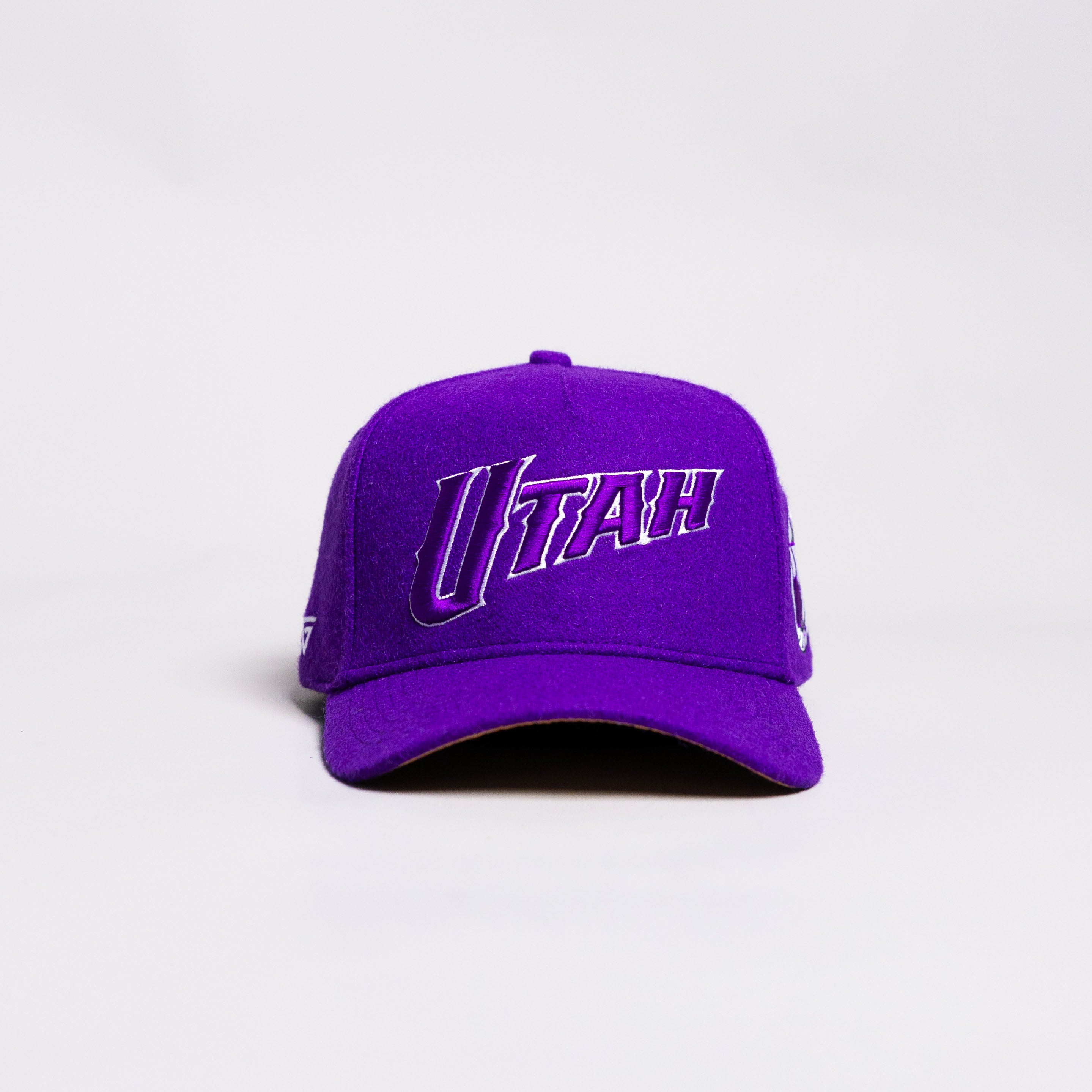 Utah Jazz Hat Purple Wool UTAH Wordmark Snapback - Front Panel