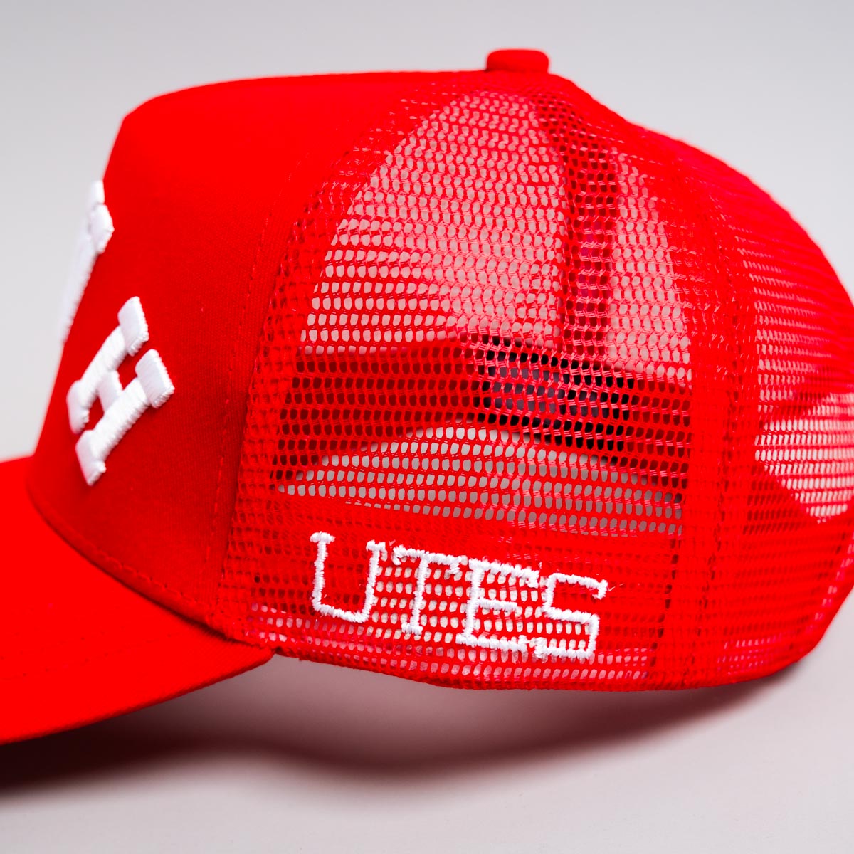 Utah Mesh Trucker Hat Red Snapback with Bold UTAH Script - Side Mesh Detail