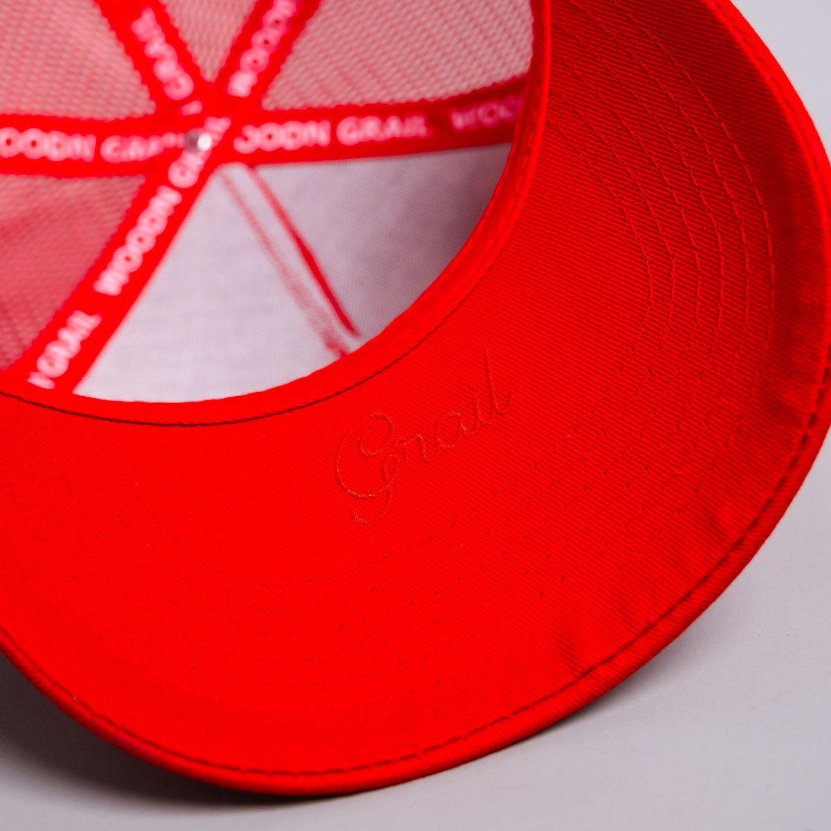 Utah Mesh Trucker Hat Red Snapback with Bold UTAH Script - Underbrim Detail