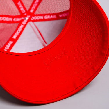 Utah Mesh Trucker Hat Red Snapback with Bold UTAH Script - Underbrim Detail