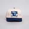 Utah State Aggies Bull Hat Cream & Navy Writtn Snapback - Front Panel