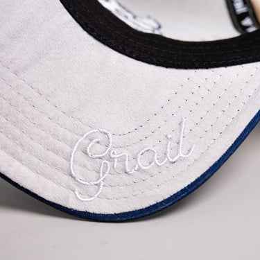 Utah State Aggies Bull Hat Cream & Navy Writtn Snapback - Underbrim Detail