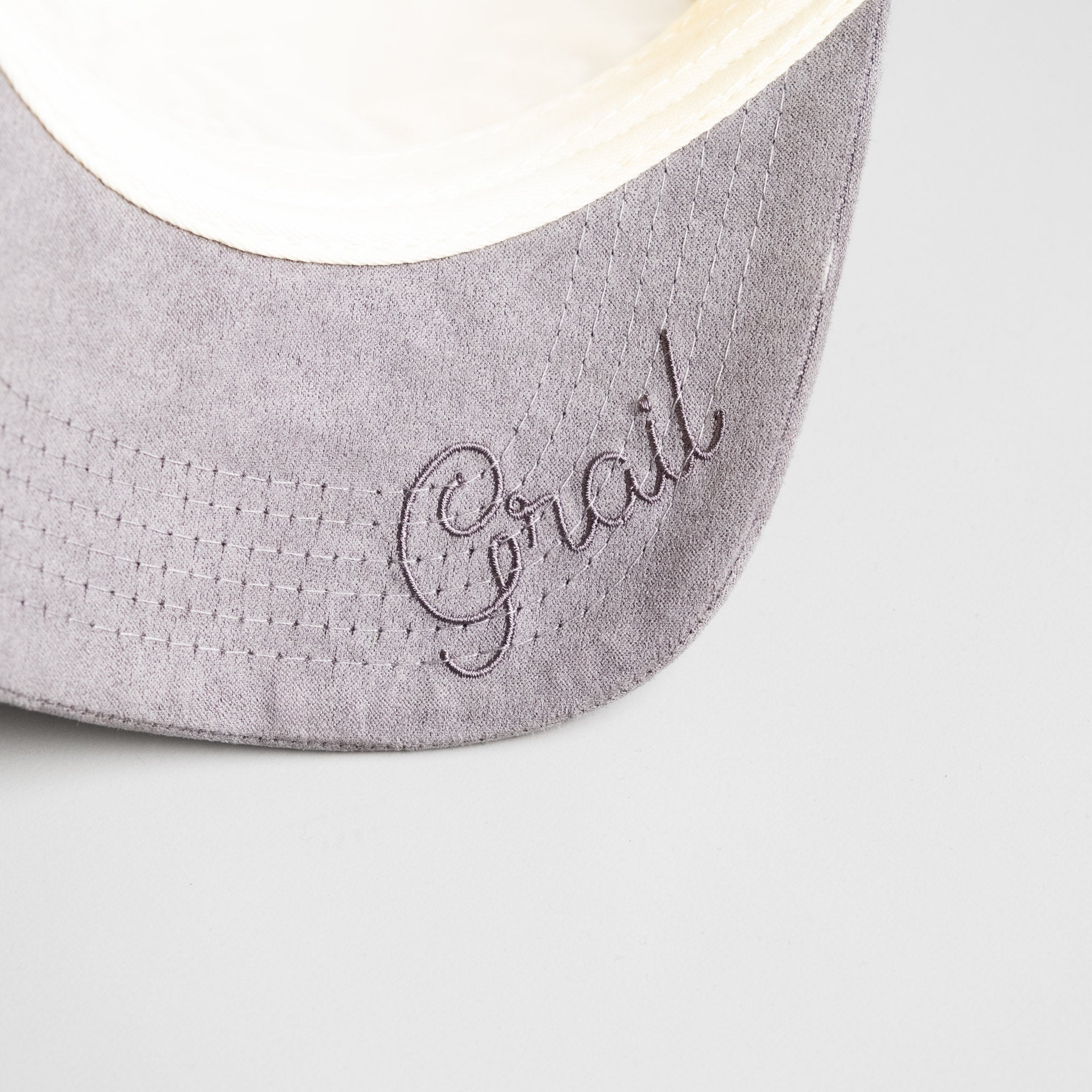 Utah State Aggies Hat Cream & Grey Suede Stacked Script - Underbrim Detail