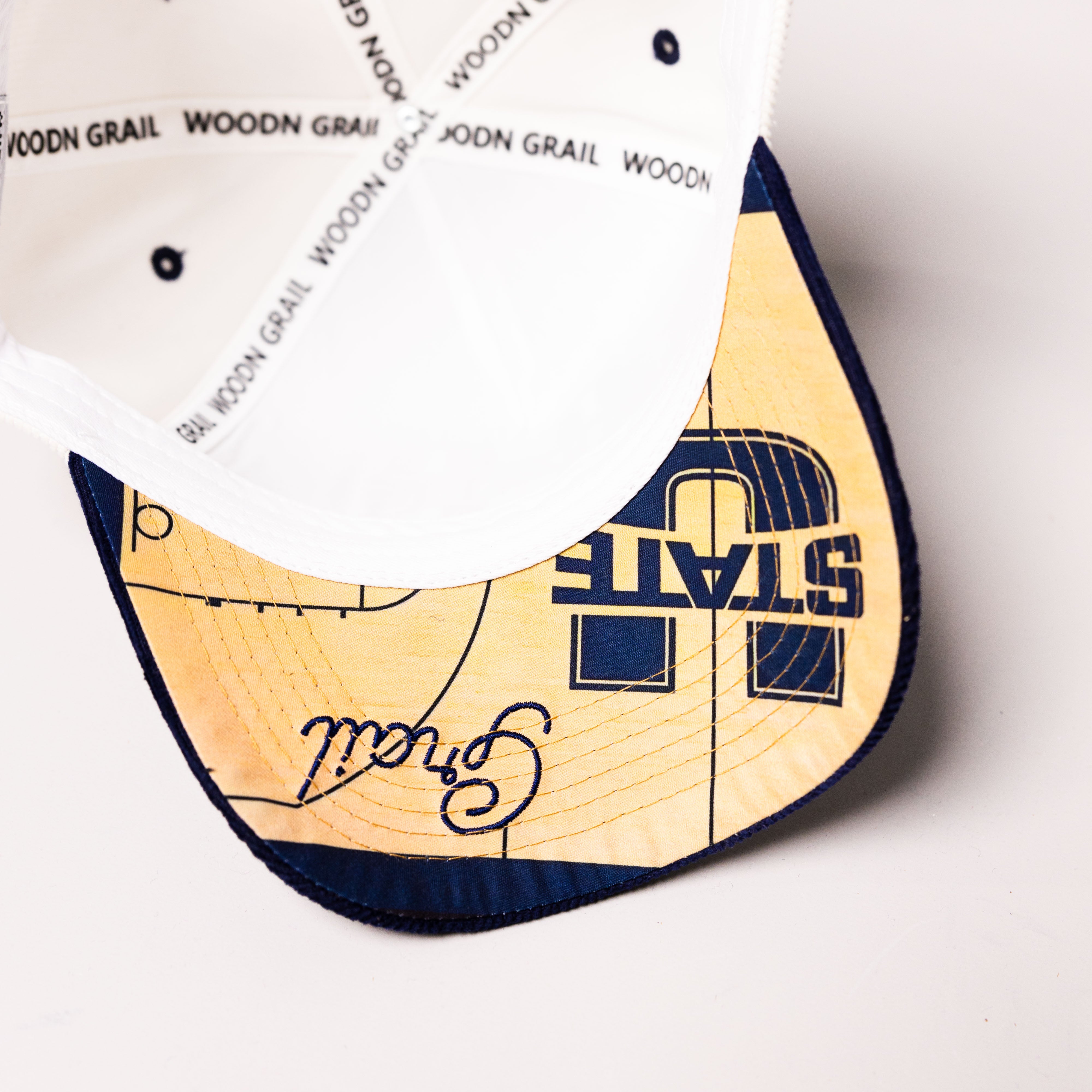 Utah State Aggies Hat Cream & Navy Courtside Snapback - Underbrim Detail