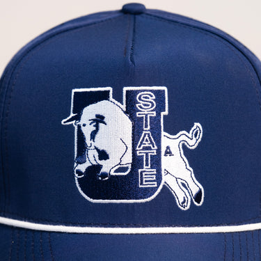 Utah State Aggies Hat Navy Tee Box Performance Rope Snapback - Front Detail