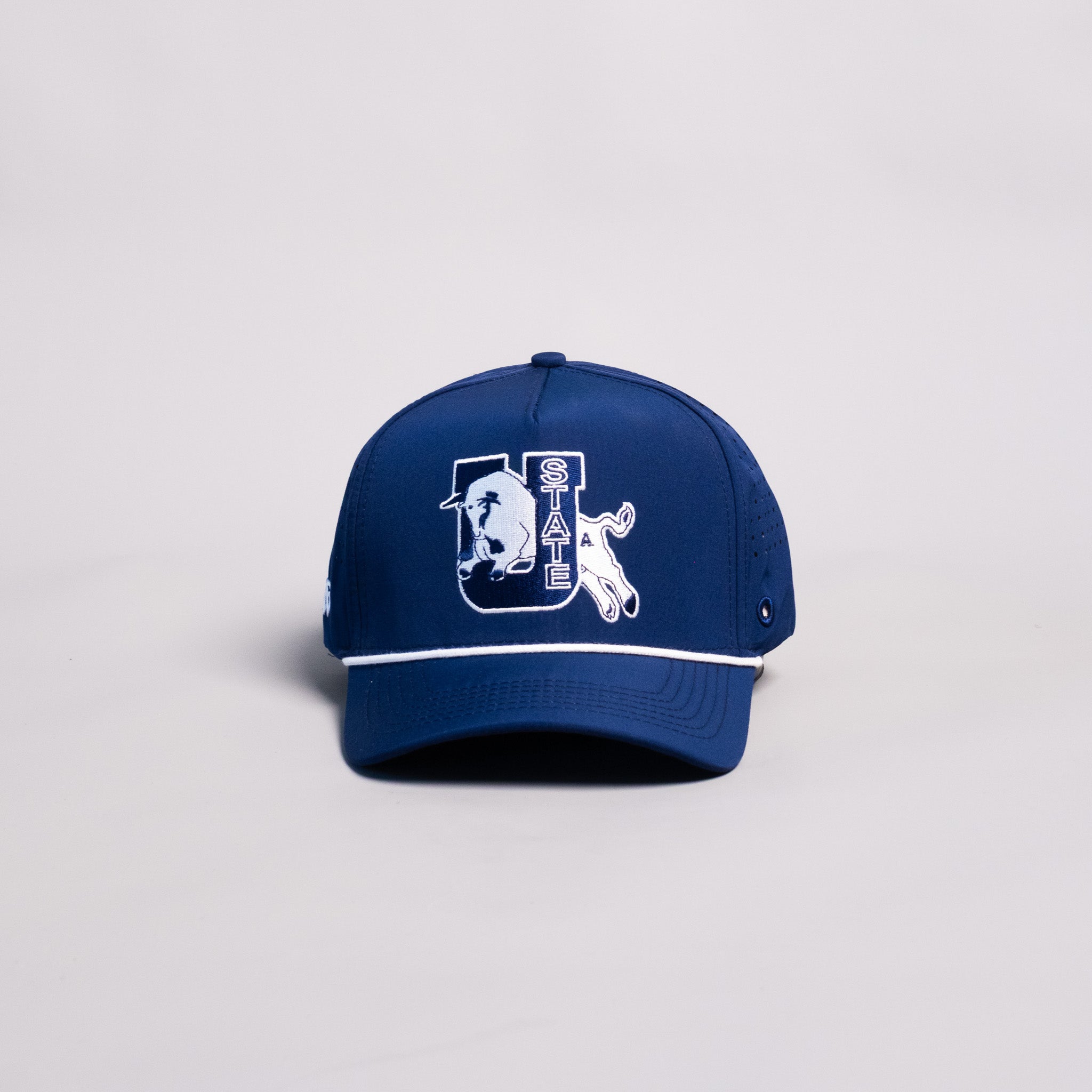 Utah State Aggies Hat Navy Tee Box Performance Rope Snapback - Front Panel