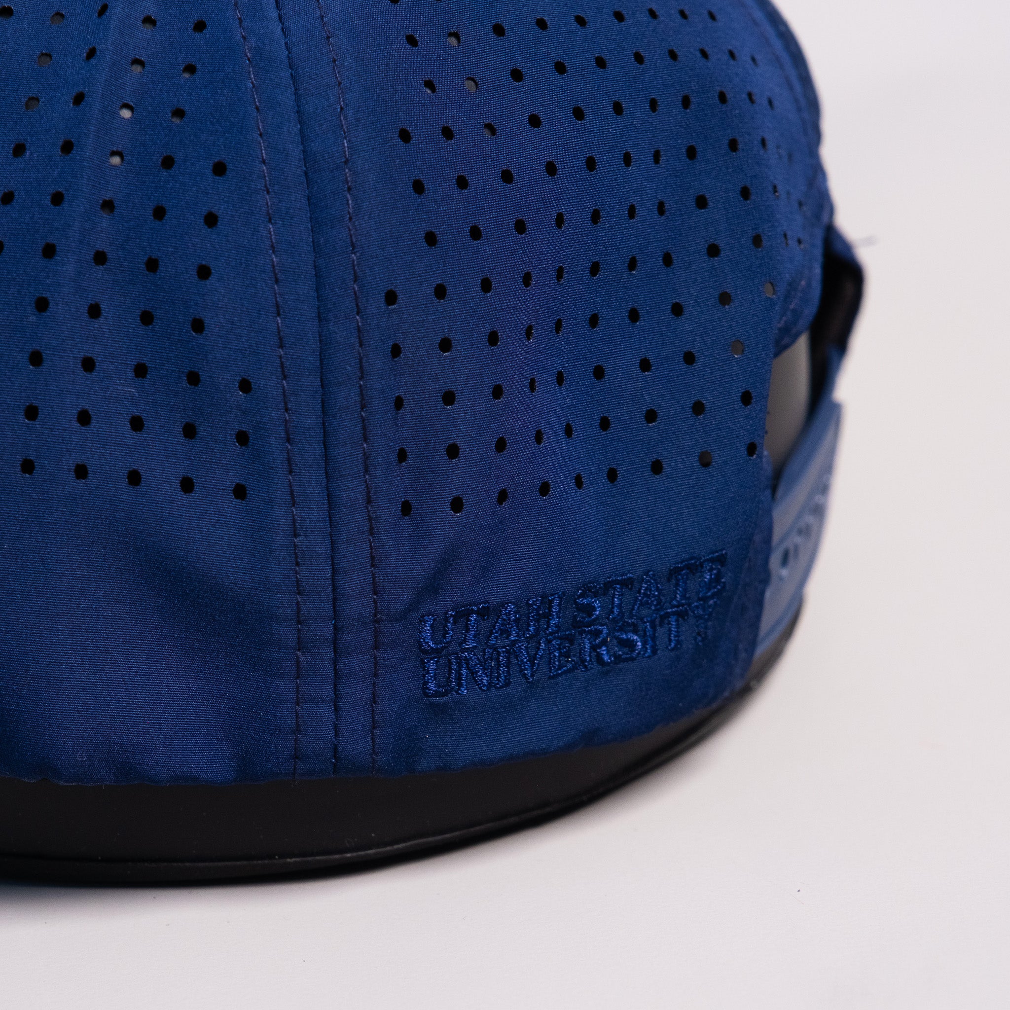 Utah State Aggies Hat Navy Tee Box Performance Rope Snapback - Side Perforation Detail