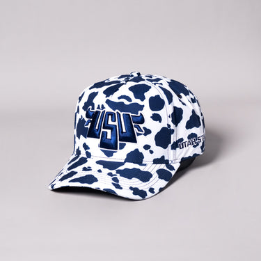Utah State Cow Print Snapback Hat Limited Edition Aggie Hat - Angled View